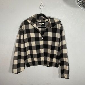 BP Cropped Fleece Checkered Zip Up, Size M